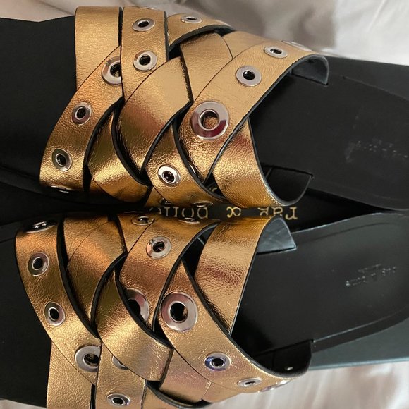 Rag & Bone Hartley eyelet-embellished leather slides gold sz  Rag & Bone Hartley Metallic